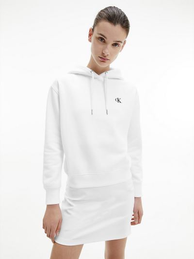 Calvin Klein Ruhák HU225357 | Calvin Klein Cotton Blend Fleece Női Kapucnis Pulóver Világos Fehér